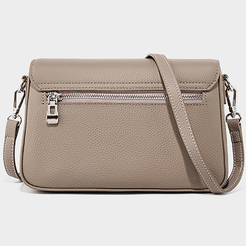 gray Genuine Leather Square Flap Crossbody Bags back view