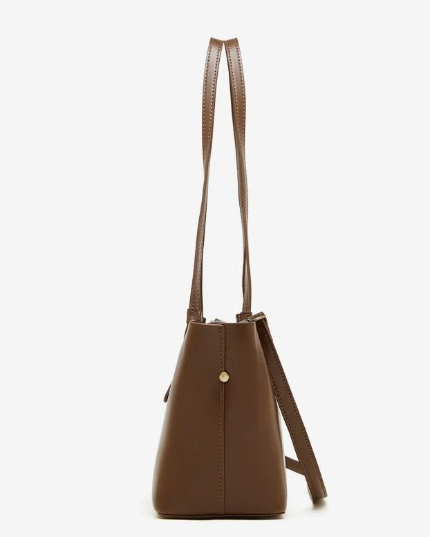 Women's brown Genuine Leather Large Structured Tote Bag side view