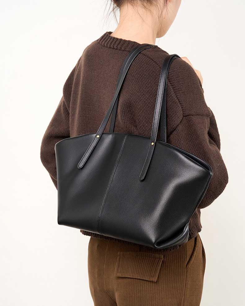 Womens black cowhide Minimalist Tote Bag