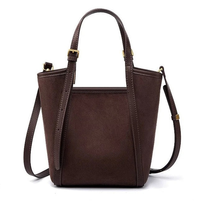 Womens coffee Genuine Leather & Suede Bucket Bag