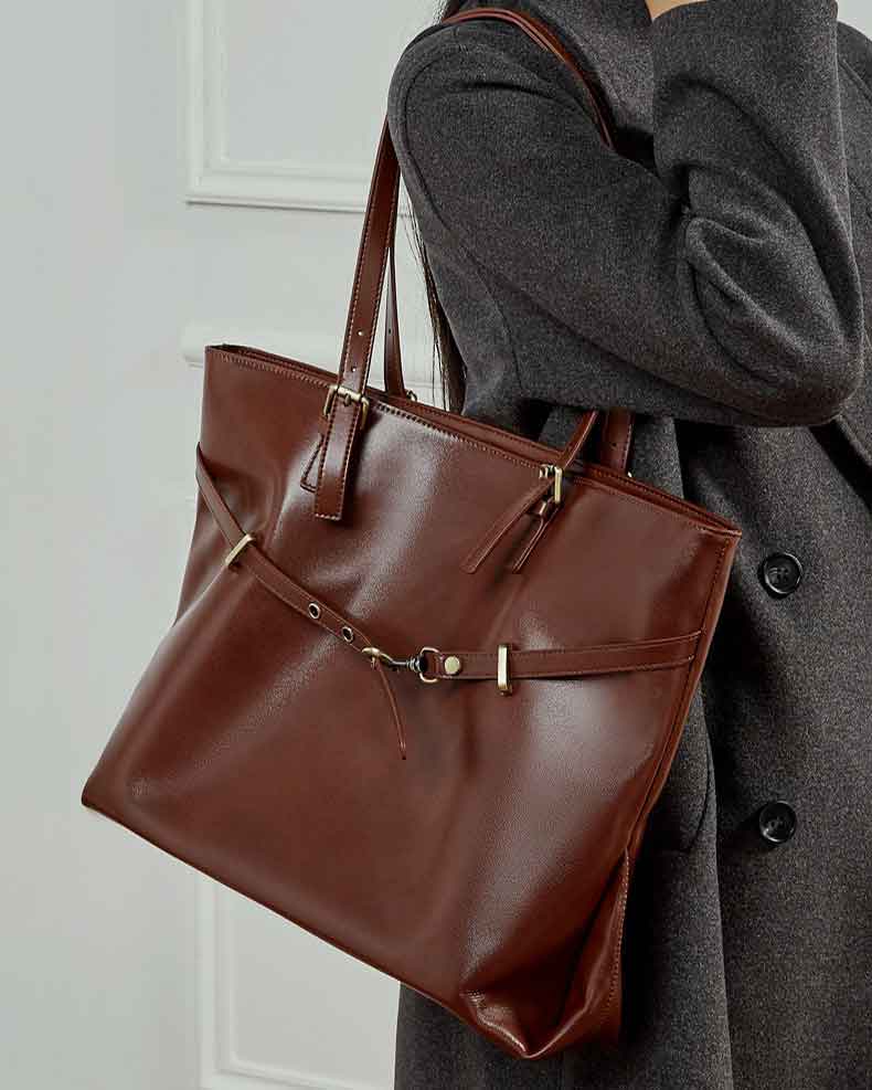 women Chestnut Vegetable-Tanned Leather Large Bag