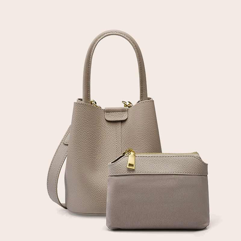 Gray Bucket Handbag with Matching Pouch