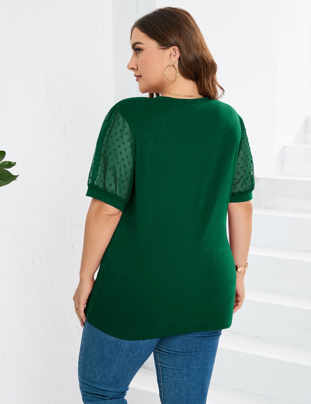 Women Plus Size Mesh Sleeves Short Sleeve T-Shirt | PRUSES - PRUSES