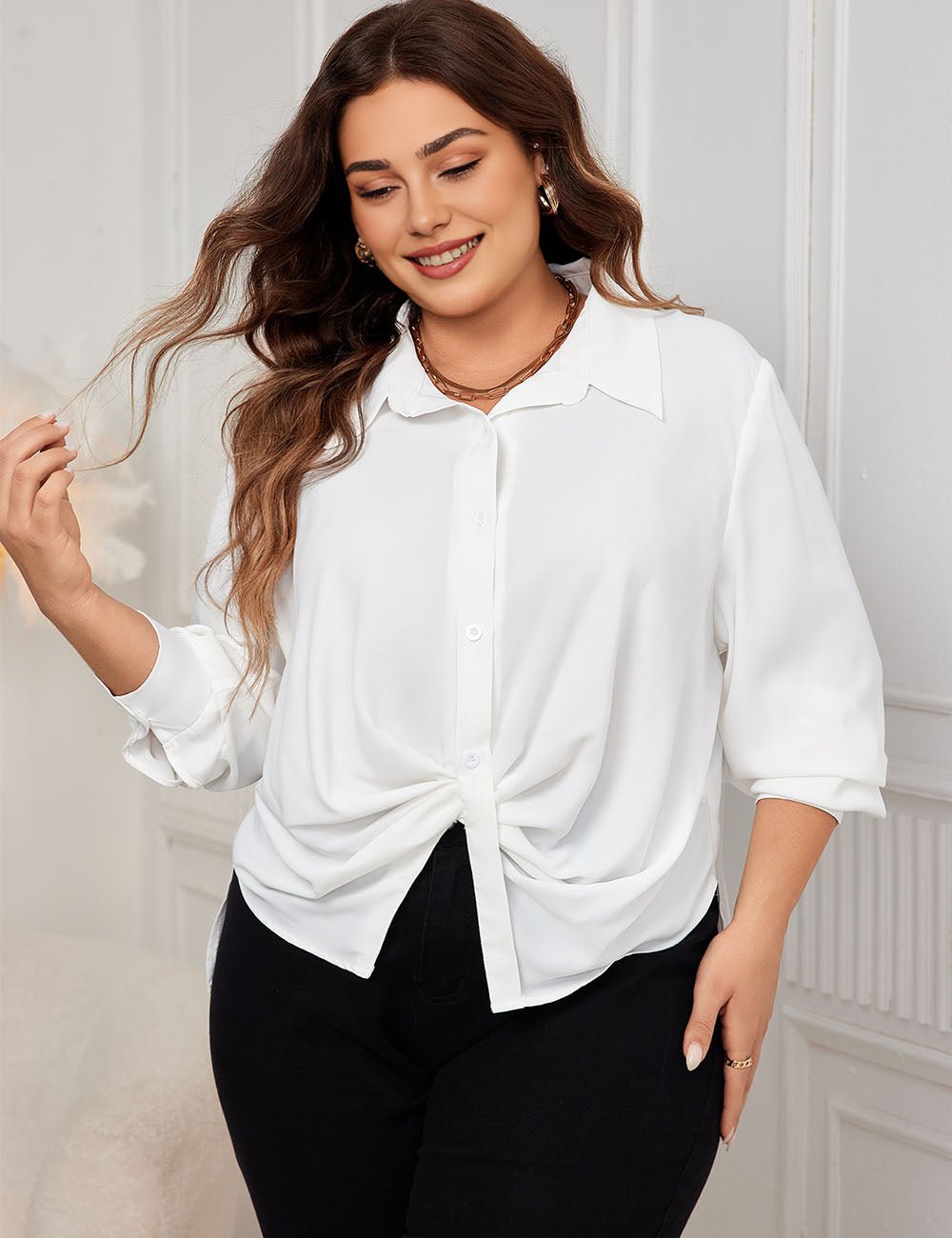 Women Plus Size White chiffon shirt | PRUSES - PRUSES