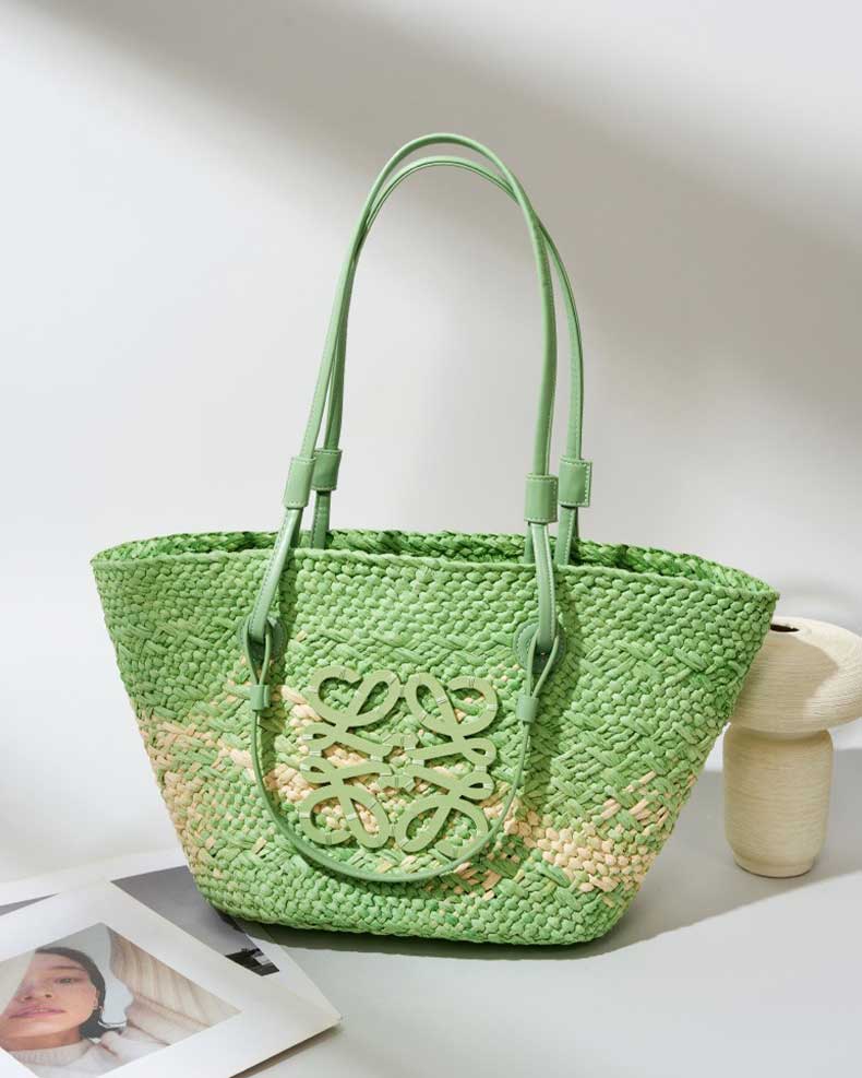 Green Large capacity Handwoven Straw Beach Tote Bag