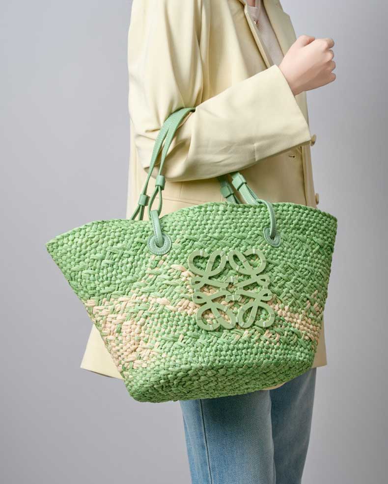 Green Handwoven Straw Beach Bag For Summer