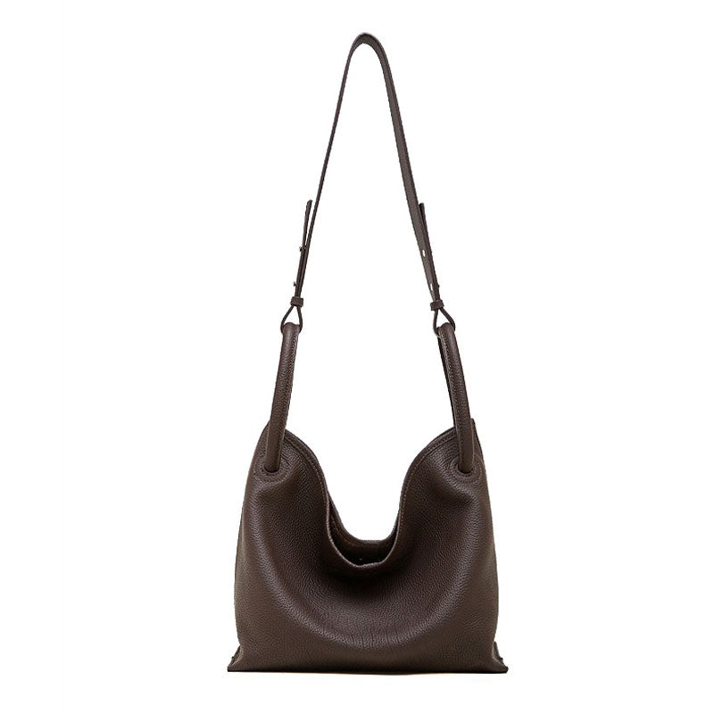 Women's Coffee Premium Leather Bucket Handbag with a Shoulder Strap