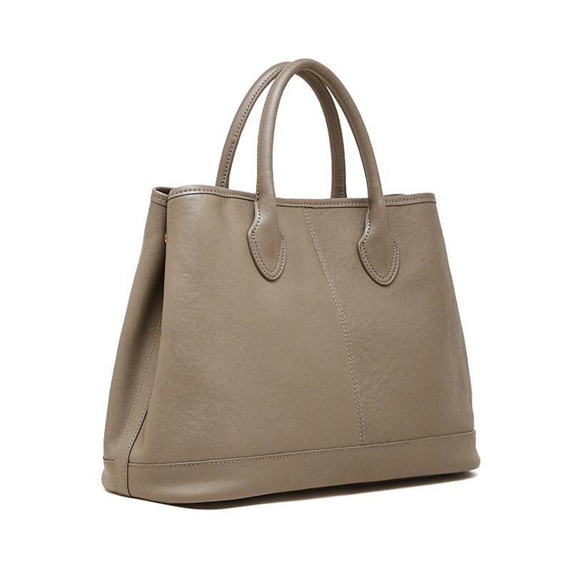 Women's Gray Premium Leather Structured Tote Bag For Work