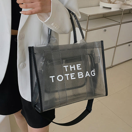 Black Clear Tote Bag Large Tote Handbags with Removable Wide Strap | PRUSES-1