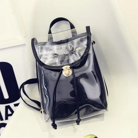 Black Flap PVC Clear Backpacks Transparent Bags with Inner Pouch| PRUSES-2