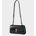 Black Leather Flap Shoulder Bag Elegant Crossbody Purse with Buckle