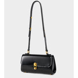 Black Leather Flap Shoulder Bag Elegant Crossbody Purse with Buckle