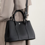Black Leather Tote Bag Wide Strap Crossbody Bucket Bags | PRUSES-10