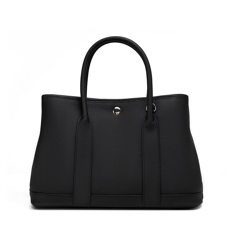 Black Leather Tote Bag Wide Strap Crossbody Bucket Bags | PRUSES-8