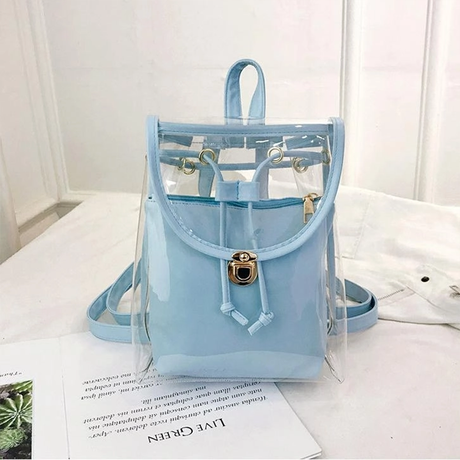 Blue Flap PVC Clear Backpacks Transparent Bags with Inner Pouch| PRUSES-1