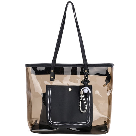 Brown Clear Tote Bag Tranparent Work Large Tote Purse with Pouch Inside| PRUSES