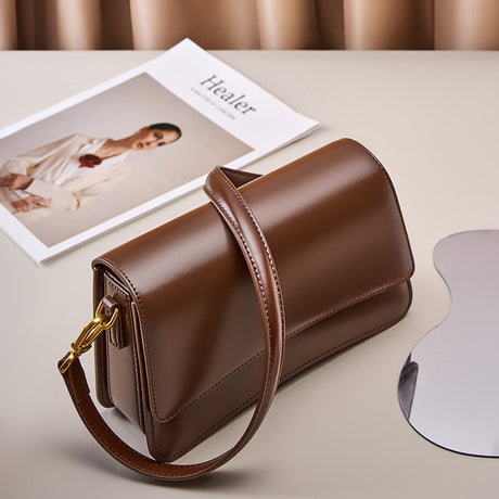 Brown Leather Shoulder Flap Mini Bag Crossbody Purses-1
