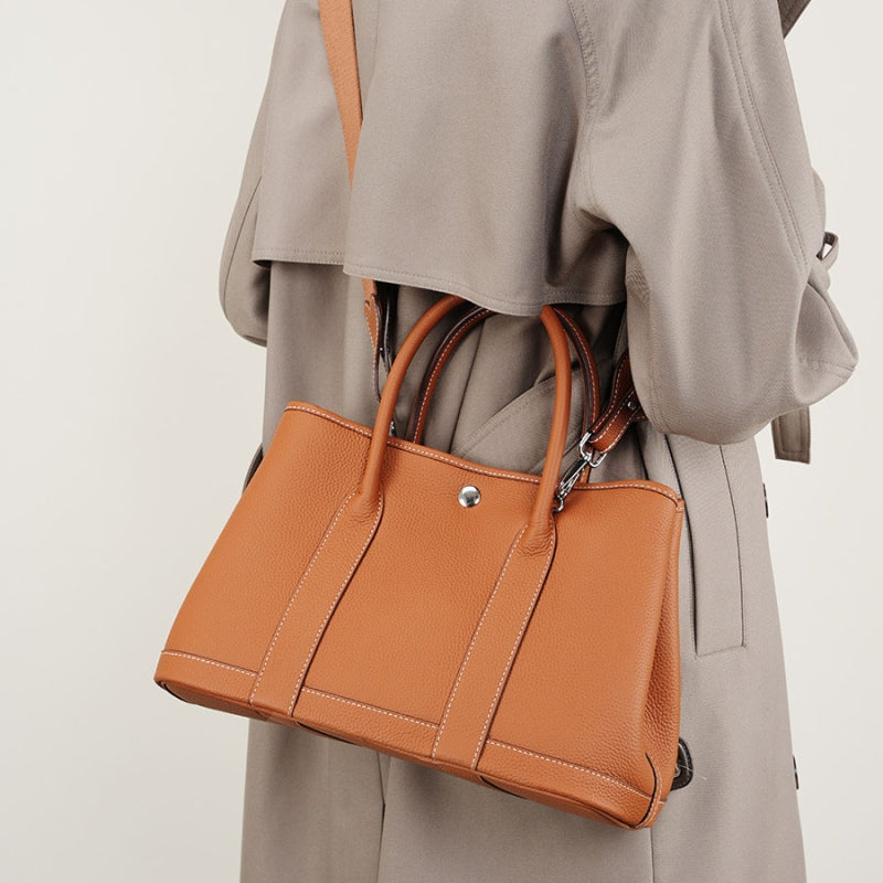 Brown Leather Tote Bag Wide Strap Crossbody Bucket Bags | PRUSES-9