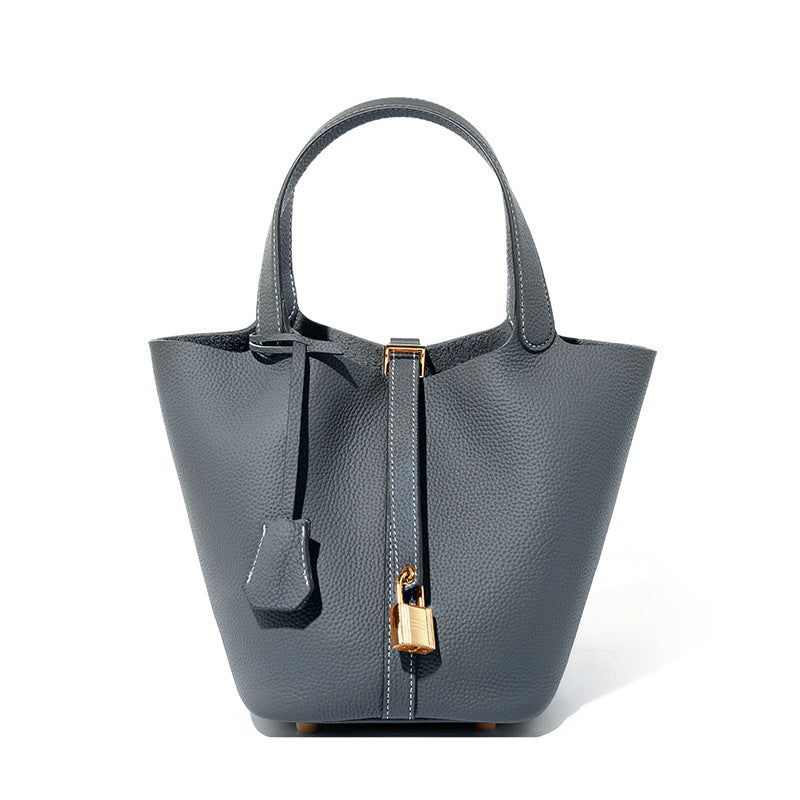 Bucket Bag Vegetable Basket Leather Handbag |PRUSES-11