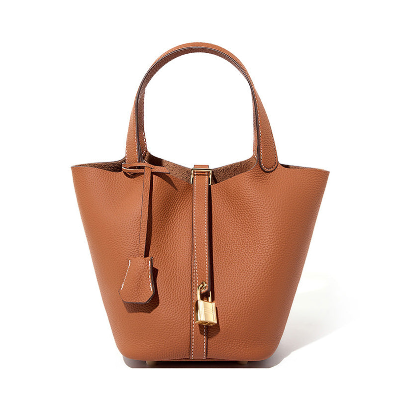 Bucket Bag Vegetable Basket Leather Handbag |PRUSES-12