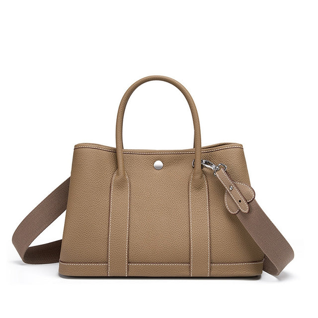 Khaki Leather Tote Bag Wide Strap Crossbody Bucket Bags | PRUSES
