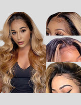 Ombre Honey Blonde Lace Frontal Wigs Body Wave Human Hair Wigs with Baby Hair Colored Human HairWigs-3
