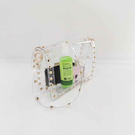 Studded Rivet Flap Clear Shoulder Bag Crossbody Purse with Chain Strap| PRUSES-7