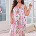 Women Plus Size Pink Floral Lace Trim Sleeveless Nightgown