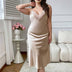 Women Plus Size Champagne V-Neck Long Satin Nightgown with Lace Trim