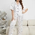 Women Plus Size White Heart Print Satin Short Sleeve Pajamas
