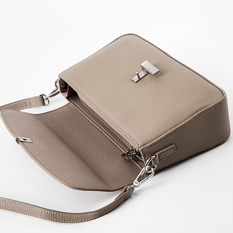 Women's gray Genuine Leather Crossbody Bags Square Flap 