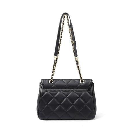 Women PRUSES Black Leather Qulited Shoulder Chain Bags