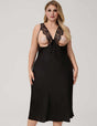 Women Plus Size Black Lace Trim Cut-Out Satin Nightgown