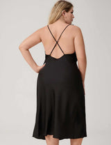 Women Plus Size Black Lace Trim Cut-Out Satin Nightgown back view