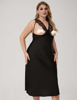 Women Plus Size Black Lace Trim Nightgown