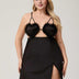 Women Plus Size Black Satin & Lace Cut-Out Nightgown