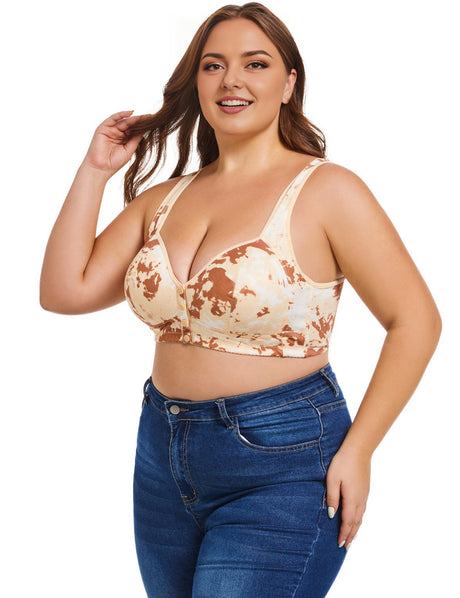 Women Plus Size Creative Print Front Button Bra