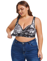 Women Plus Size Creative Print Front Button Bra