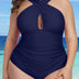 Women Plus Size Cross One Piece Swimsuit Tummy Control Keyhole Swimsuit-1