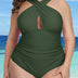 Women Plus Size Cross One Piece Swimsuit Tummy Control Keyhole Swimsuit-2