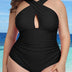 Women Plus Size Cross One Piece Swimsuit Tummy Control Keyhole Swimsuit