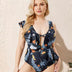 Women Plus Size Flowers and birds print one-piece swimsuit