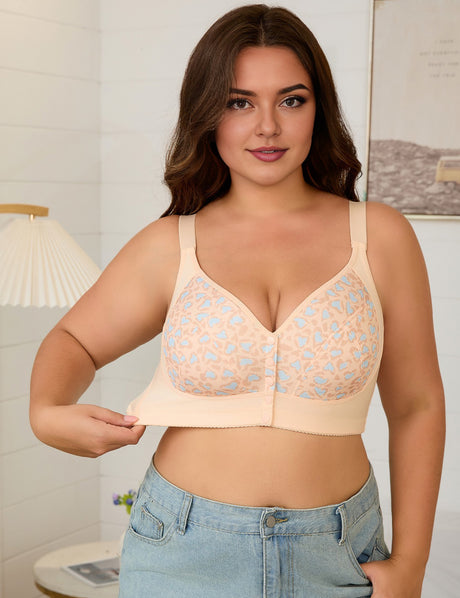 Women Plus Size Front-Button Leopard Print Bra