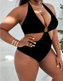Women Plus Size Halter Neck Sexy One Piece Swimsuit-2