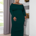 Women Plus Size Knit Neck Gathered Maxi Dress-1