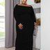 Women Plus Size Knit Neck Gathered Maxi Dress-2