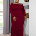 Women Plus Size Knit Neck Gathered Maxi Dress-4