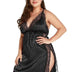 Women Plus Size Lace-Paneled V-Neck Satin Babydoll-2