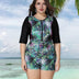 Women Plus Size Ladies One Piece Swimsuit Zipper Surf Swimsuit-4