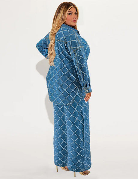 Women Plus Size Long Sleeve Denim Jacket and Jeans Set